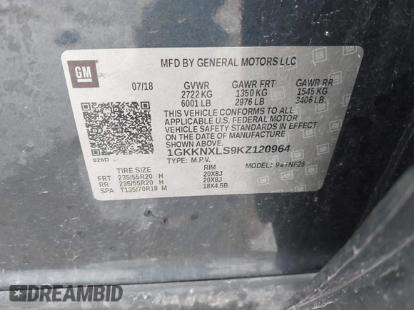 2019 GMC Acadia Denali with VIN 1GKKNXLS9KZ120964, listed as a IAAI auction lot 42073339 with Not Provided miles and . Bid and sale history available at carsss.com. Image 9.