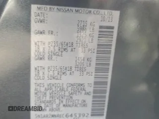 2014 Nissan Pathfinder S z VIN 5N1AR2MN4EC645392, wystawiony jako Copart lot #56152165 z przebiegiem 125 459 mil mil oraz Szkoda całkowita • Salvage title. Historia ofert i sprzedaży dostępna na DreamBid. Obrazek 13.