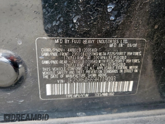 2009 Subaru Forester X Limited with VIN JF2SH64669H719093, listed as a Copart auction lot 54677935 with 144,783 mi miles and Clean title. Bid and sale history available at DreamBid. Image 14.