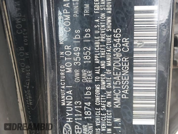 2013 Hyundai Accent GS with VIN KMHCT5AE7DU135465, listed as a Copart auction lot 48073505 with 147,389 mi miles and Clean Title. Bid and sale history available at carsss.com. Image 12.