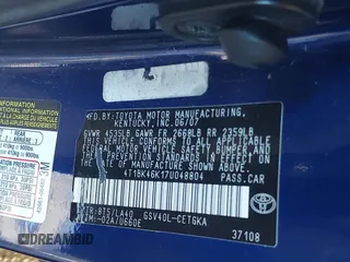 2007 Toyota Camry LE with VIN 4T1BK46K17U048804, listed as a IAAI auction lot 42158980 with 179,633 mi miles and . Bid and sale history available at DreamBid. Image 9.
