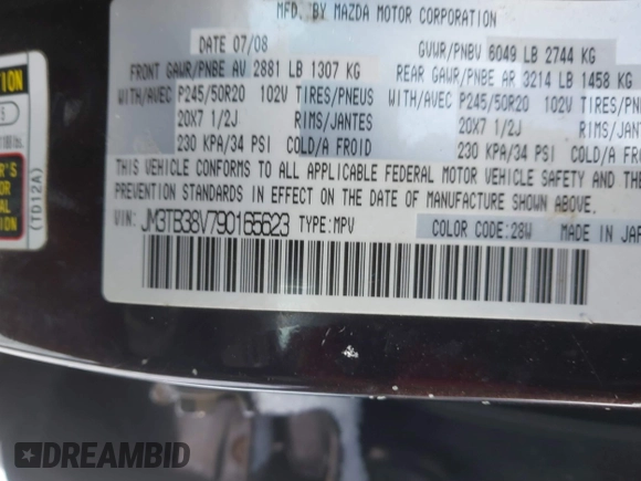 2009 Mazda CX-9 Touring with VIN JM3TB38V790165623, listed as a IAAI auction lot 41258693 with Not Provided miles. Bid and sale history available at carsss.com. Image 9.