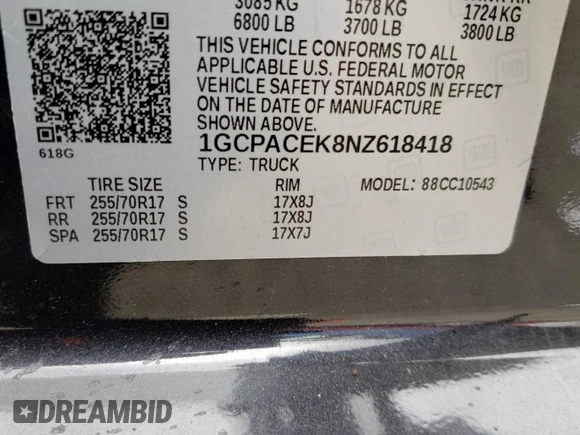2022 Chevrolet Silverado 1500 LT with VIN 1GCPACEK8NZ618418, listed as a Copart auction lot 55685294 with 33,429 mi miles and Salvage Title. Bid and sale history available at carsss.com. Image 14.