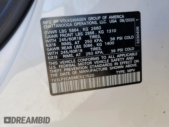 2021 Volkswagen Atlas SE with VIN 1V2LP2CA5MC521520, listed as a Copart auction lot 53518455 with 49,657 mi miles and Salvage title. Bid and sale history available at DreamBid. Image 13.