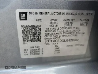 2020 GMC Sierra 1500 Elevation with VIN 3GTP8CEDXLG429702, listed as a Copart auction lot 50193485 with 30,797 mi miles and Salvage Title. Bid and sale history available at DreamBid. Image 12.