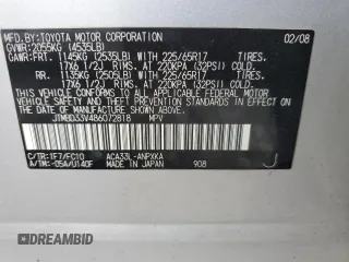 2008 Toyota RAV4 с VIN JTMBD33V486072818, выставлен на аукционе Copart как лот 55443435 с пробегом 119 908 миль миль и Списание • Salvage title. История ставок и продаж доступна на DreamBid. Изображение 12.