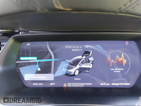 2018 Tesla Model X 75D with VIN 5YJXCBE26JF121937, listed as a IAAI auction lot 41652666 with 93,478 mi miles and . Bid and sale history available at carsss.com. Image 7.