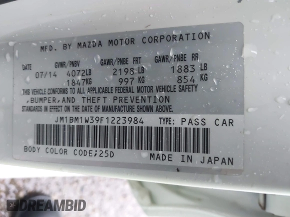 2015 Mazda 3 S Grand Touring with VIN JM1BM1W39F1223984, listed as a IAAI auction lot 42189313 with Not provided miles and . Bid and sale history available at DreamBid. Image 9.