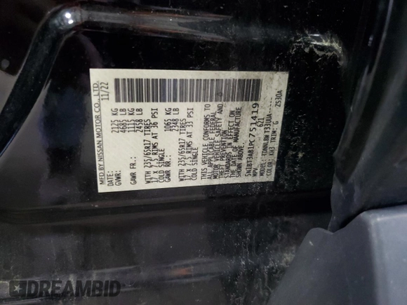 2023 Nissan Rogue S z VIN 5N1BT3AB1PC751419, wystawiony jako Copart lot #56725715 z przebiegiem 109 373 mil mil oraz Szkoda całkowita • Salvage title. Historia ofert i sprzedaży dostępna na DreamBid. Obrazek 13.