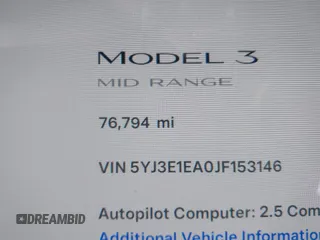 2018 Tesla Model 3 Long Range Battery with VIN 5YJ3E1EA0JF153146, listed as a IAAI auction lot 41621919 with 76,794 mi miles and . Bid and sale history available at DreamBid. Image 15.