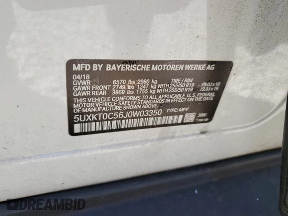 2018 BMW X5 xDrive40e iPerformance with VIN 5UXKT0C56J0W03350, listed as a Copart auction lot 88931455 with 48,419 mi miles and Clean Title. Bid and sale history available at carsss.com. Image 13.