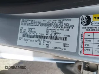 2019 Ford Fiesta S with VIN 3FADP4AJ6KM117812, listed as a IAAI auction lot 42713423 with 122,115 mi miles and . Bid and sale history available at DreamBid. Image 9.