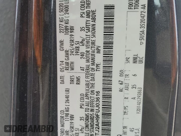 2015 Lincoln MKC z VIN 5LMTJ2AH9FUJ03616, wystawiony jako Copart lot #56681155 z przebiegiem 95 055 mil mil oraz Szkoda całkowita • Salvage title. Historia ofert i sprzedaży dostępna na DreamBid. Obrazek 14.