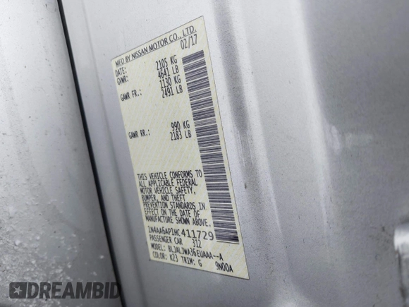 2017 Nissan Maxima Platinum with VIN 1N4AA6AP1HC411729, listed as a IAAI auction lot 41002595 with 98,934 mi miles and . Bid and sale history available at DreamBid. Image 9.