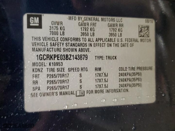 2011 Chevrolet Silverado 1500 Work Truck with VIN 1GCRKPE03BZ143879, listed as a Copart auction lot 81769184 with 234,297 mi miles and Salvage Title. Bid and sale history available at carsss.com. Image 13.