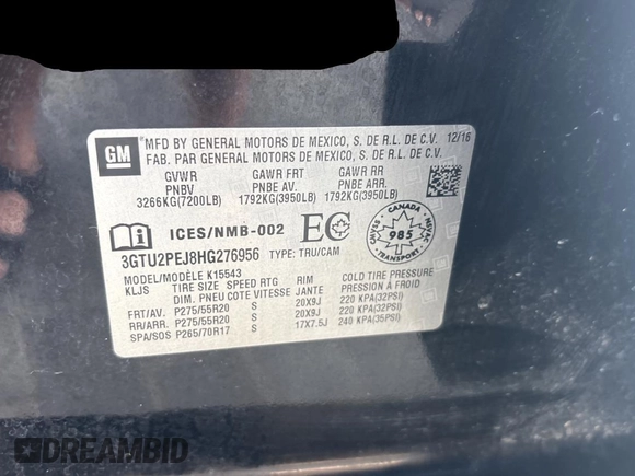 2017 GMC Sierra 1500 Denali with VIN 3GTU2PEJ8HG276956, listed as a Copart auction lot 55885675 with 173,455 mi miles and Clean Title. Bid and sale history available at DreamBid. Image 10.