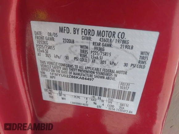 2006 Ford Escape XLS with VIN 1FMYU02Z86KA84497, listed as a IAAI auction lot 41375365 with 175,183 mi miles and . Bid and sale history available at DreamBid. Image 9.