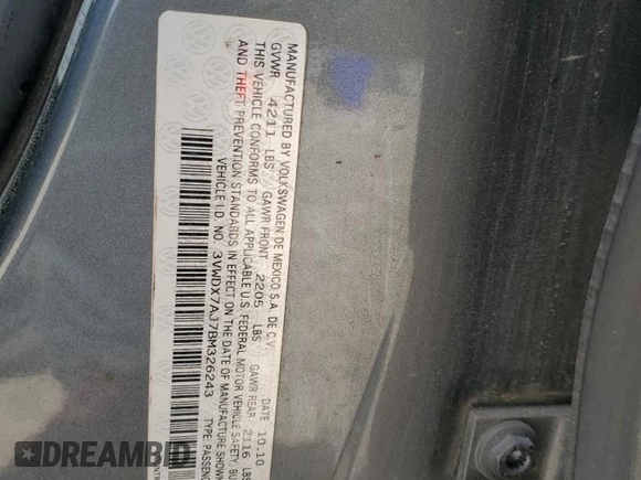 2011 Volkswagen Jetta Sedan SE with VIN 3VWDX7AJ7BM326243, listed as a Copart auction lot 50886835 with 165,059 mi miles and Salvage Title. Bid and sale history available at carsss.com. Image 15.