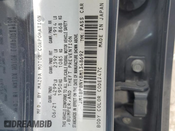 2021 Mazda 3 Premium Plus with VIN JM1BPBNY8M1348692, listed as a Copart auction lot 55781945 with 35,110 mi miles and Salvage Title. Bid and sale history available at DreamBid. Image 13.