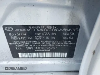 2014 Hyundai Sonata SE with VIN 5NPEC4ACXEH923397, listed as a IAAI auction lot 41748671 with 182,136 mi miles and . Bid and sale history available at DreamBid. Image 9.