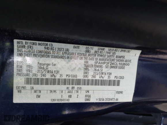 2012 Ford Focus SE z VIN 1FAHP3F24CL102600, wystawiony jako IAAI lot #42169855 z przebiegiem 91 905 mil mil oraz . Historia ofert i sprzedaży dostępna na DreamBid. Obrazek 9.