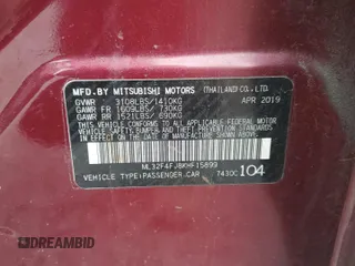 2019 Mitsubishi Mirage SE z VIN ML32F4FJ8KHF15899, wystawiony jako Copart lot #51231325 z przebiegiem 73 569 mil mil oraz Szkoda całkowita • Salvage title. Historia ofert i sprzedaży dostępna na DreamBid. Obrazek 12.