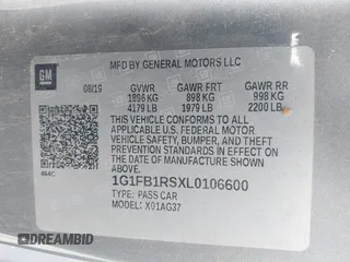 2020 Chevrolet Camaro 1LT с VIN 1G1FB1RSXL0106600, выставлен на аукционе IAAI как лот 41359944 с пробегом 36 764 миль миль и . История ставок и продаж доступна на DreamBid. Изображение 9.