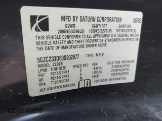 2003 Saturn VUE with VIN 5GZCZ33D63S902677, listed as a IAAI auction lot 41391887 with 153,621 mi miles. Bid and sale history available at carsss.com. Image 9.