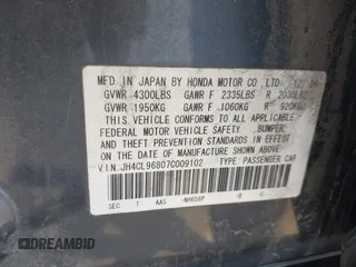 2007 Acura TSX with VIN JH4CL96807C009102, listed as a IAAI auction lot 42019074 with 169,109 mi miles. Bid and sale history available at carsss.com. Image 9.