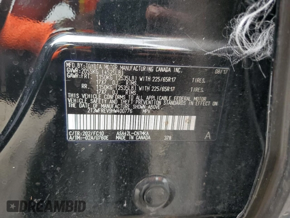 2017 Toyota RAV4 XLE with VIN 2T3WFREV9HW400776, listed as a Copart auction lot 71912124 with 51,159 mi miles and Salvage Title. Bid and sale history available at carsss.com. Image 15.