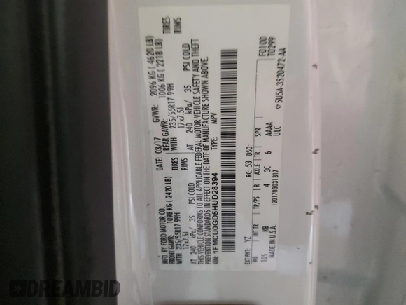 2017 Ford Escape SE with VIN 1FMCU0GD5HUD28394, listed as a Copart auction lot 52079995 with 120,223 mi miles and Salvage Title. Bid and sale history available at DreamBid. Image 15.