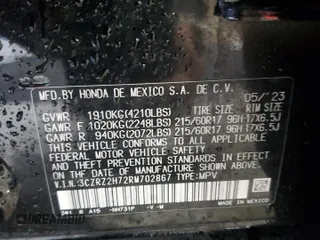 2024 Honda HR-V EX-L with VIN 3CZRZ2H72RM702867, listed as a Copart auction lot 57710695 with 22,598 mi miles and Salvage title. Bid and sale history available at DreamBid. Image 14.