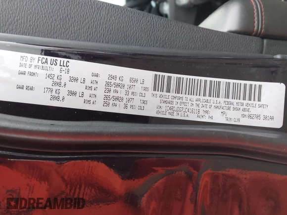 2018 Dodge Durango GT with VIN 1C4RDJDG7JC416118, listed as a IAAI auction lot 42010024 with 85,336 mi miles and . Bid and sale history available at DreamBid. Image 9.