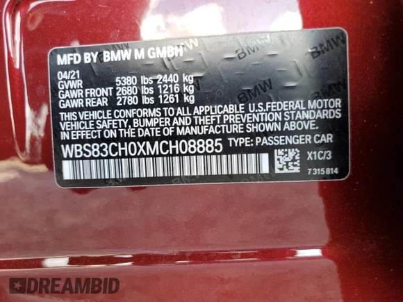 2021 BMW M5 z VIN WBS83CH0XMCH08885, wystawiony jako Copart lot #39373083 z przebiegiem Nie podano mil oraz . Historia ofert i sprzedaży dostępna na DreamBid. Obrazek 14.