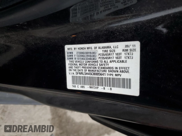 2012 Honda Odyssey EX z VIN 5FNRL5H45CB005641, wystawiony jako Copart lot #85255314 z przebiegiem 145 566 mil mil oraz Szkoda całkowita • Salvage title. Historia ofert i sprzedaży dostępna na DreamBid. Obrazek 13.