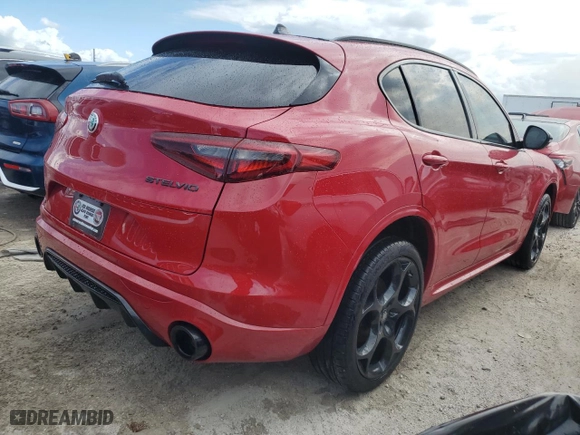 2023 Alfa Romeo Stelvio Ti with VIN ZASPAKBN9P7D63664, listed as a Copart auction lot 76922414 with 15,619 mi miles and Non Repairable. Bid and sale history available at carsss.com. Image 3.