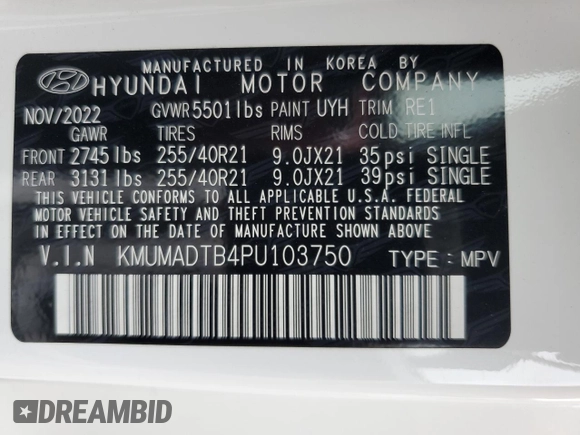 2023 Genesis GV70 2.5T with VIN KMUMADTB4PU103750, listed as a Copart auction lot 61221365 with 37,092 mi miles and Salvage title. Bid and sale history available at DreamBid. Image 14.