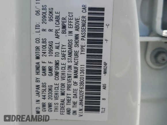 2011 Acura TSX с VIN JH4CU2F63BC013611, выставлен на аукционе Copart как лот 58160715 с пробегом 115 714 миль миль и Списание • Salvage title. История ставок и продаж доступна на DreamBid. Изображение 12.