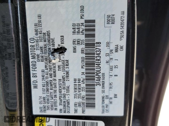 2014 Ford Fusion SE Hybrid with VIN 3FA6P0LU4ER343718, listed as a Copart auction lot 48021865 with 105,282 mi miles and Salvage Title. Bid and sale history available at carsss.com. Image 12.