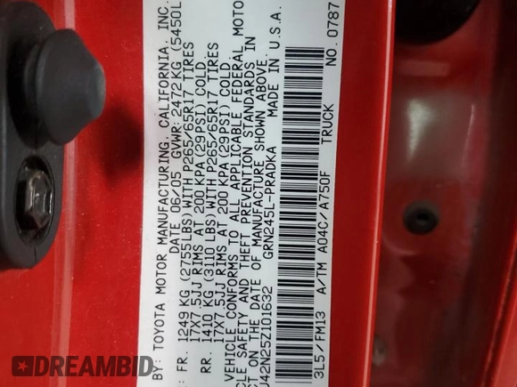 2005 Toyota Tacoma z VIN 5TELU42N25Z101632, wystawiony jako Copart lot #50351985 z przebiegiem 97 321 mil mil oraz Szkoda całkowita • Salvage title. Historia ofert i sprzedaży dostępna na DreamBid. Obrazek 12.