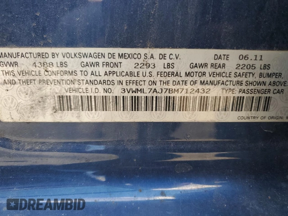 2011 Volkswagen Jetta TDI with VIN 3VWML7AJ7BM712432, listed as a Copart auction lot 56873225 with 287,084 mi miles and Non repairable. Bid and sale history available at DreamBid. Image 13.