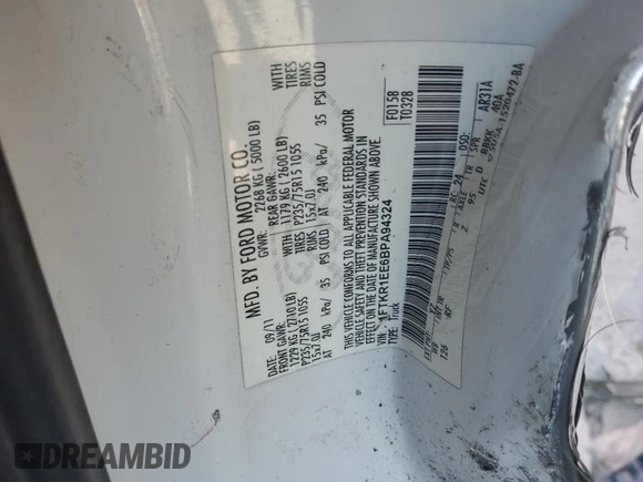 2011 Ford Ranger XL with VIN 1FTKR1EE6BPA94324, listed as a Copart auction lot 51650905 with 165,140 mi miles and Salvage title. Bid and sale history available at DreamBid. Image 12.