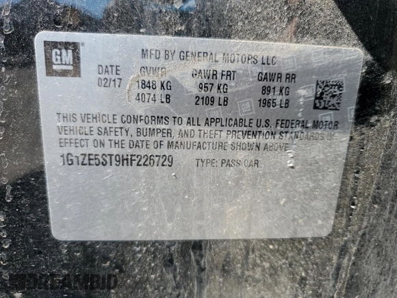 2017 Chevrolet Malibu LT with VIN 1G1ZE5ST9HF226729, listed as a Copart auction lot 54480345 with 154,485 mi miles and Salvage Title. Bid and sale history available at DreamBid. Image 12.