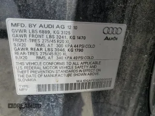2011 Audi Q7 S line with VIN WA1DGAFE3BD006595, listed as a Copart auction lot 61010615 with 184,175 mi miles and Salvage title. Bid and sale history available at DreamBid. Image 14.