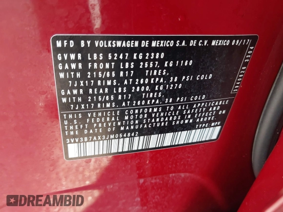 2018 Volkswagen Tiguan SEL z VIN 3VV3B7AX3JM054842, wystawiony jako IAAI lot #42240503 z przebiegiem 47 300 mil mil oraz . Historia ofert i sprzedaży dostępna na DreamBid. Obrazek 9.