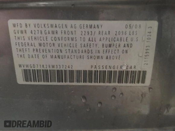 2008 Volkswagen GTI z VIN WVWGD71K28W337242, wystawiony jako Copart lot #57894785 z przebiegiem 206 014 mil mil oraz Szkoda całkowita • Salvage title. Historia ofert i sprzedaży dostępna na DreamBid. Obrazek 13.