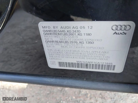 2012 Audi Q5 2.0T Premium Plus with VIN WA1LFAFP1CA121845, listed as a IAAI auction lot 41665896 with 176,206 mi miles. Bid and sale history available at carsss.com. Image 9.