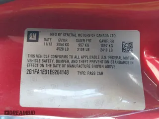 2014 Chevrolet Camaro LS with VIN 2G1FA1E31E9204148, listed as a IAAI auction lot 41822332 with 148,677 mi miles. Bid and sale history available at carsss.com. Image 8.