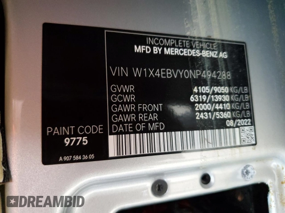 2024 Mercedes-Benz Sprinter with VIN W1X4EBVY0NP494288, listed as a Copart auction lot 74708304 with Not Provided miles and Salvage Title. Bid and sale history available at DreamBid. Image 14.
