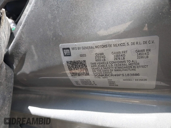 2023 Chevrolet Blazer LT with VIN 3GNKBCR49PS183886, listed as a IAAI auction lot 42045562 with Not provided miles and . Bid and sale history available at DreamBid. Image 9.